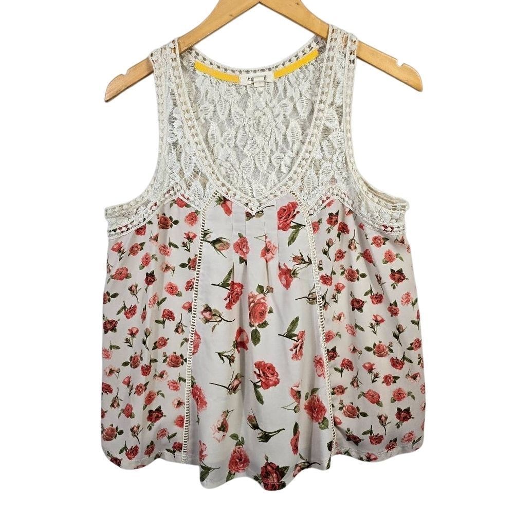 Taylor & Sage Sleeveless Floral Lace Blouse in White and Pink